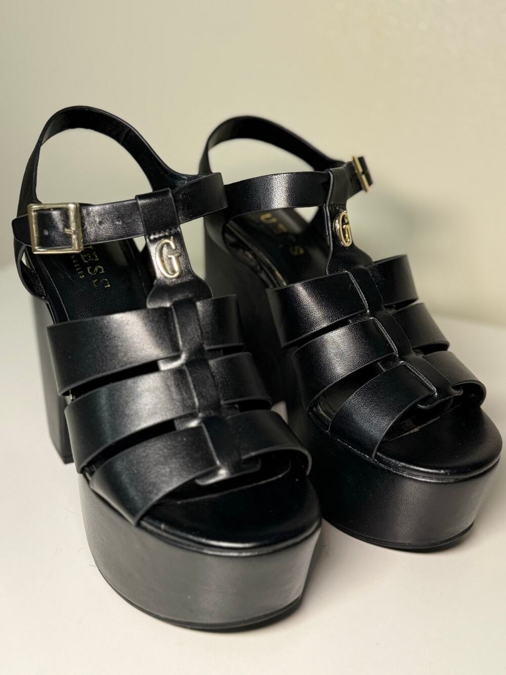 Guess Black Chunky Platform Cage Sandals Size 6 Y2K